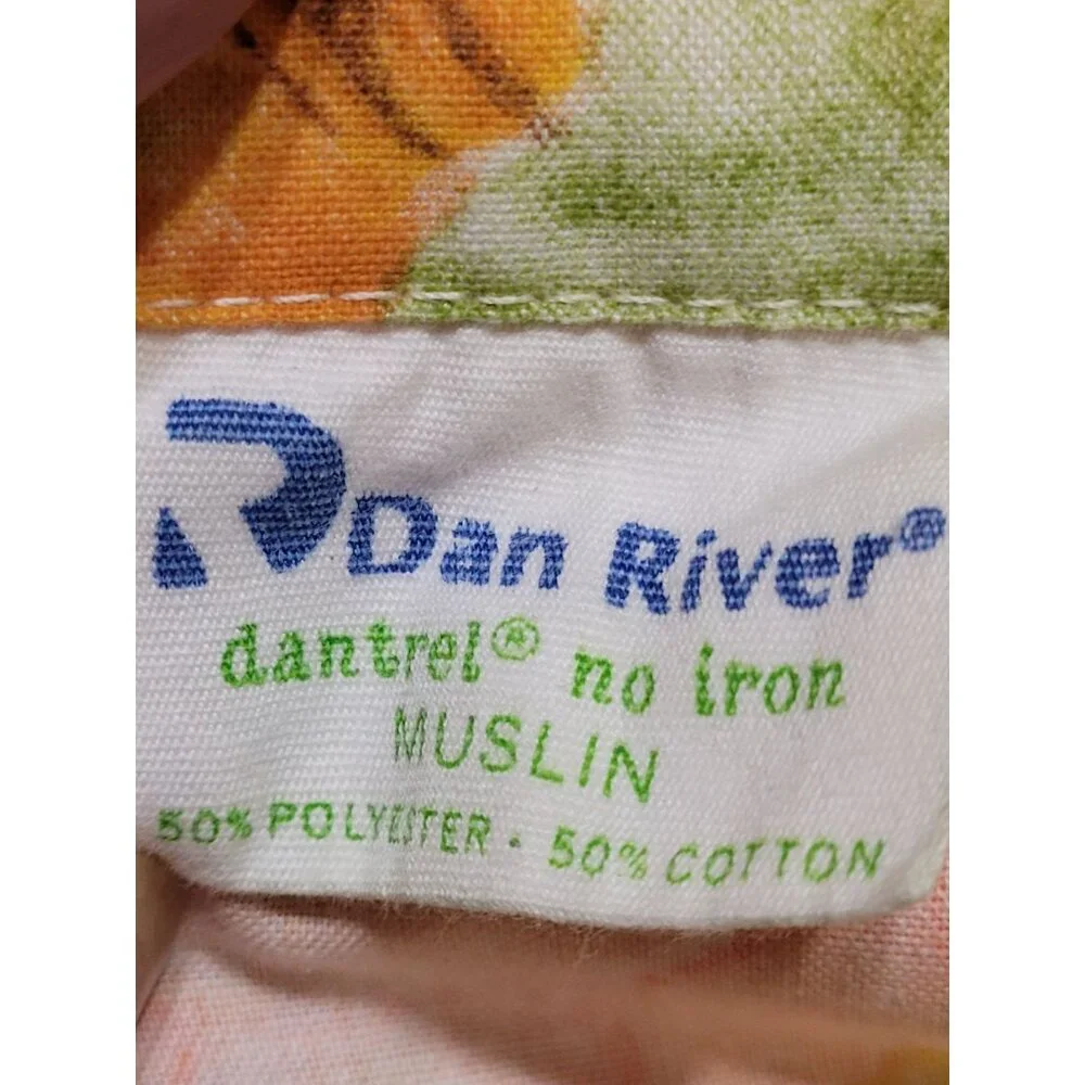 Vintage Dan River No-Iron Muslin Full Size Flat Sheet 81x96 Floral Print 50% Cot